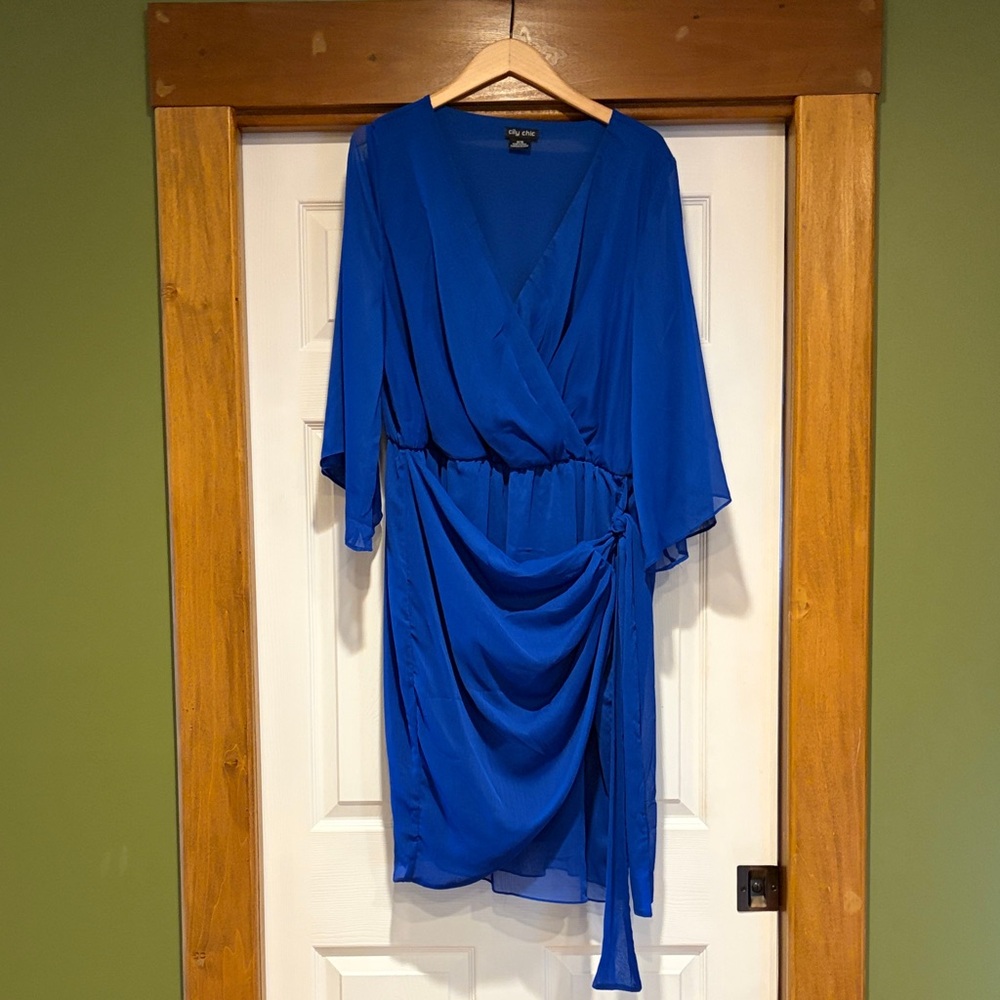 City Chic Royal Blue Draped Wrap Dress